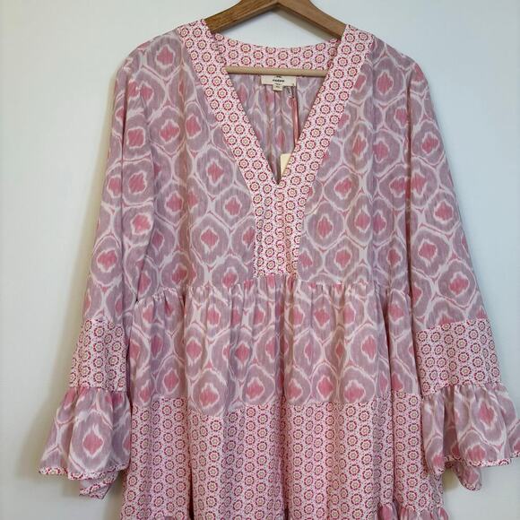 Entro Babydoll Dress Size XL Geometric Ikat Boho Flare Sleeves Flowy Resort NWT - Picture 7 of 13
